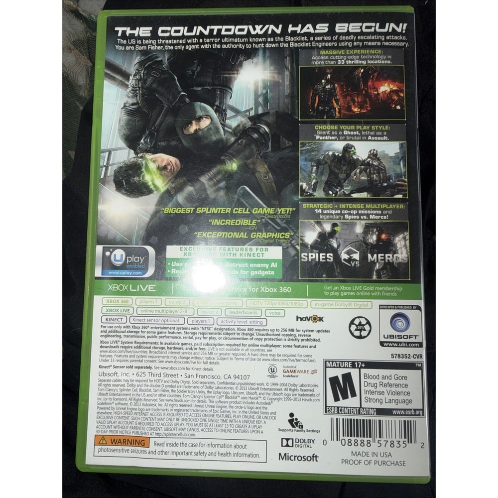 Tom Clancy's Splinter Cell: Blacklist (Microsoft Xbox 360, 2013) Complete CIB - Picture 4 of 4